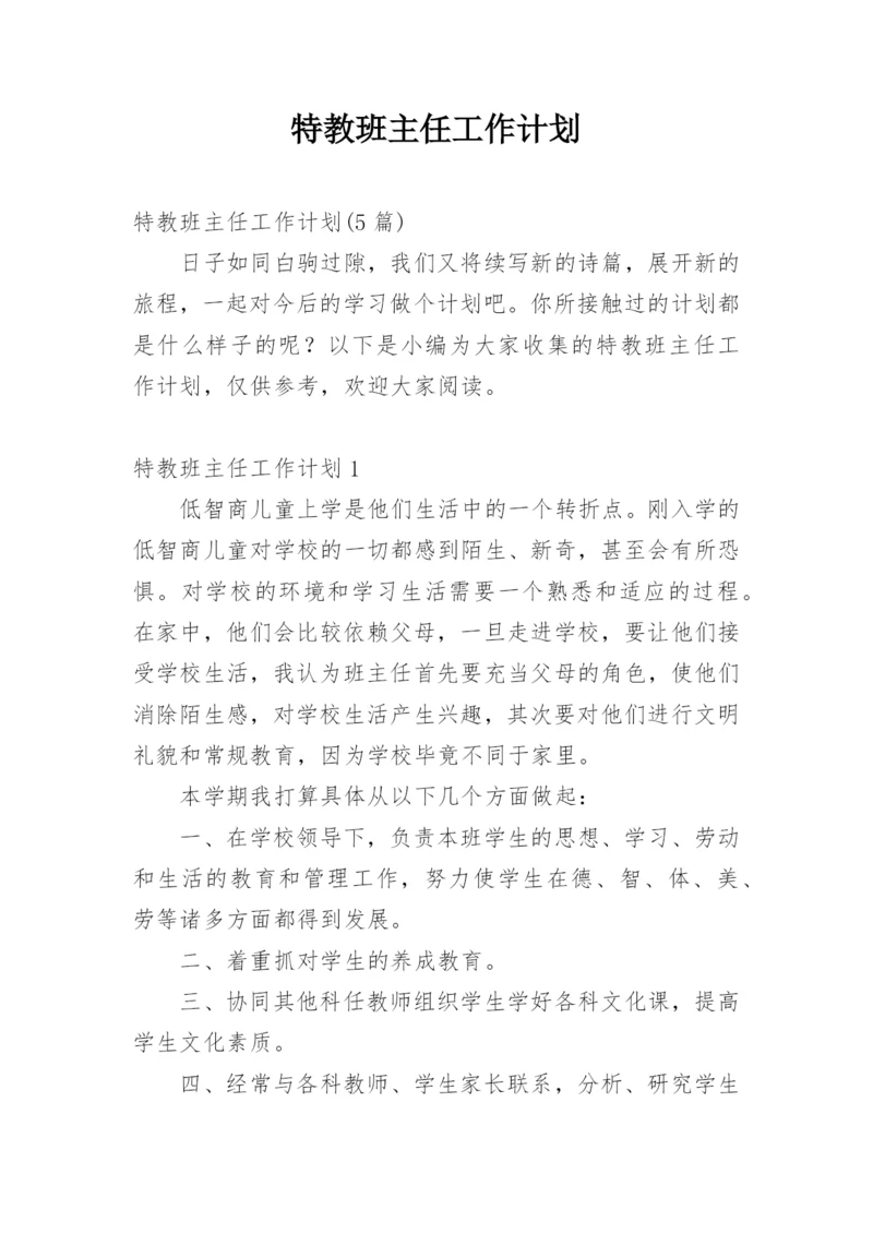 特教班主任工作计划.docx