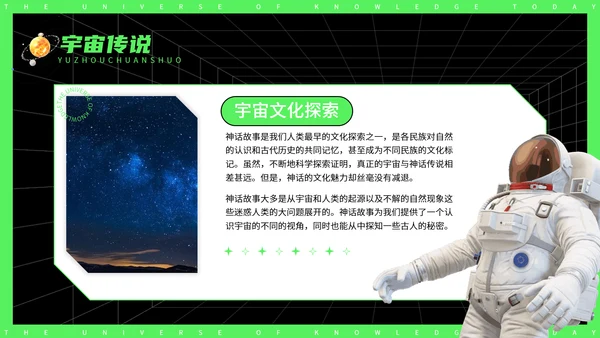 今日知识宇宙探秘太空3D宇航员PPT模板