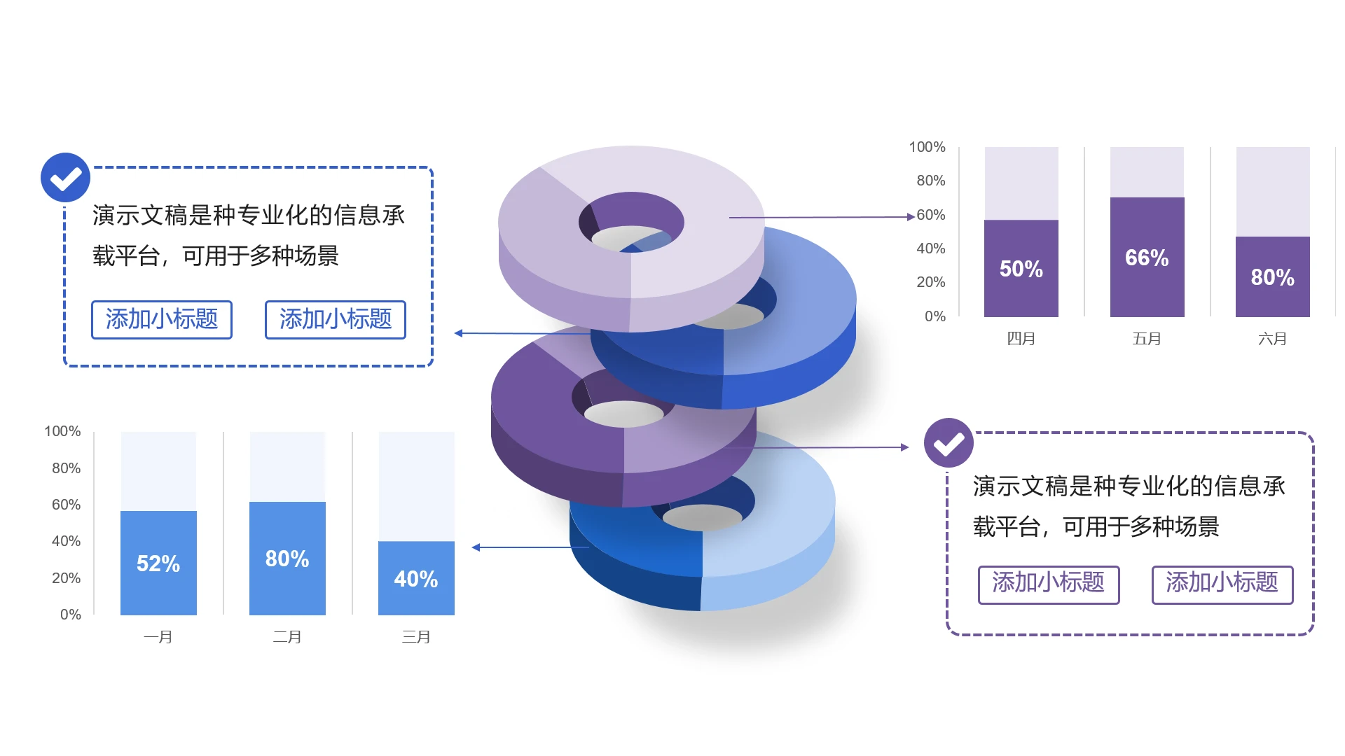 单页堆叠关系组合图表PPT模板