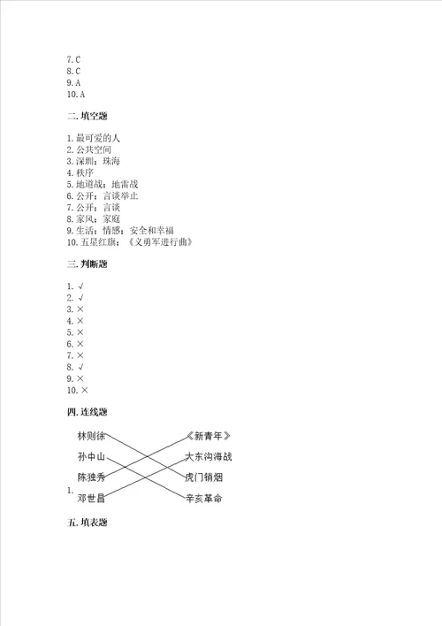 五年级下册道德与法治期末测试卷及参考答案满分必刷