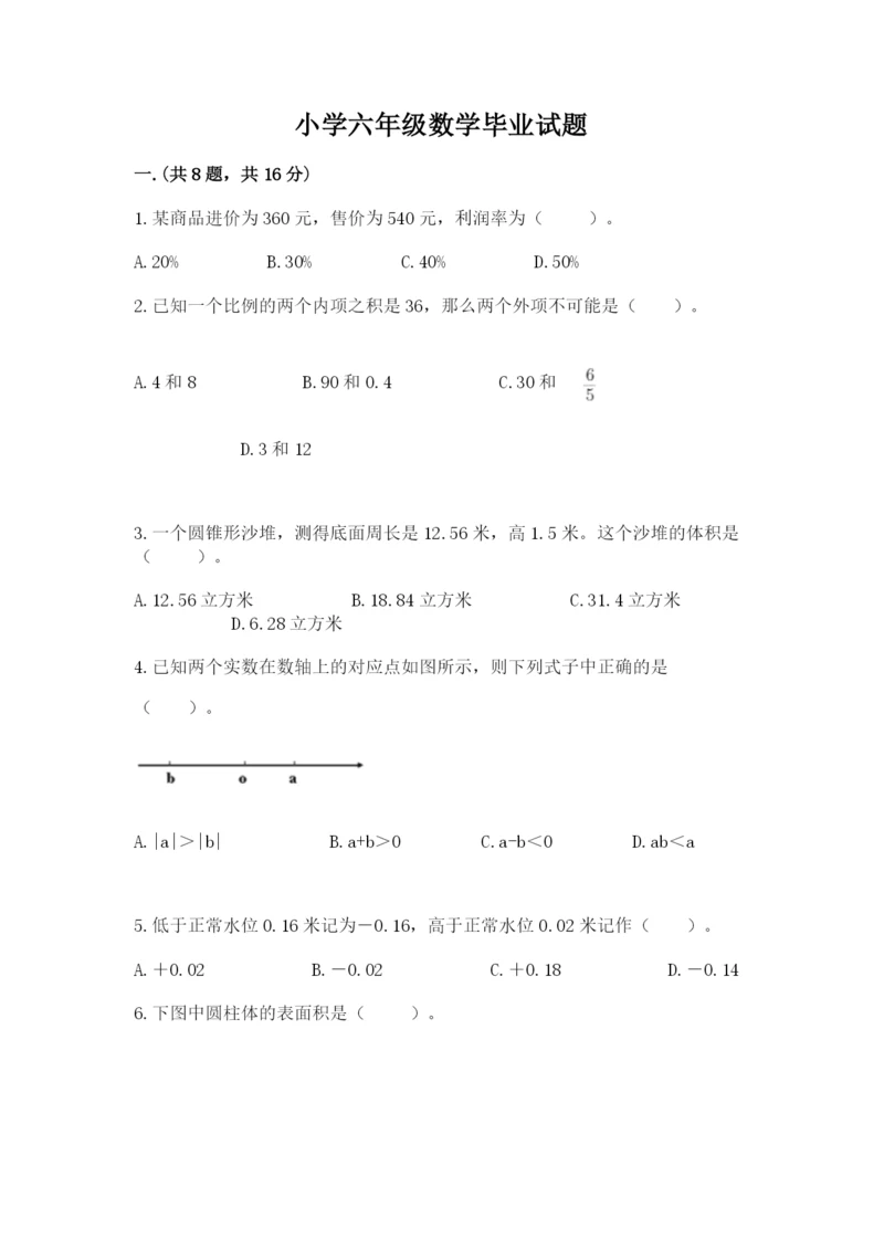 小学六年级数学毕业试题带答案ab卷.docx