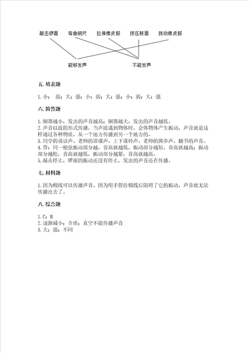 教科版科学四年级上册第一单元声音测试卷完整