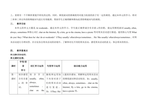 Unit 7 At weekends 单元整体教案设计（4个课时）