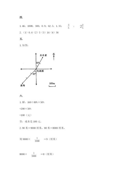 小学六年级数学摸底考试题及完整答案（全优）.docx