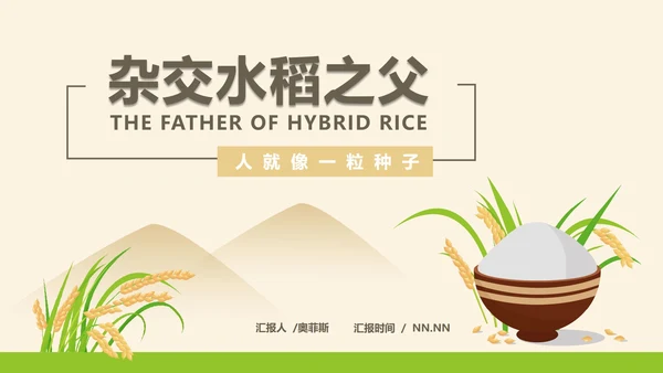 黄色插画风水稻粮食教育PPT模板
