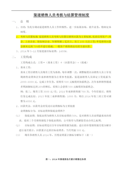 渠道销售人员考核与结算管理制度.docx