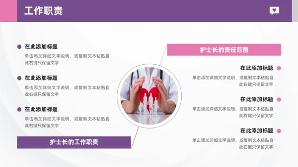 紫粉色形状插画简约风护士长述职报告通用PPT模板