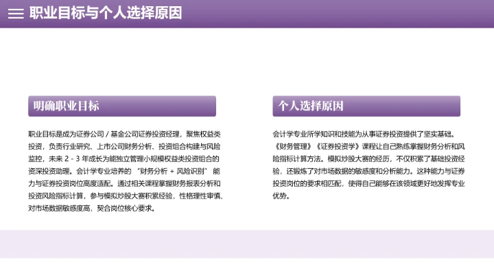 会计学专业大学生职业生涯规划职业生生涯发展展示PPT模版