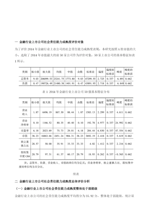 中国金融行业上市公司社会责任能力成熟度评价分析.docx