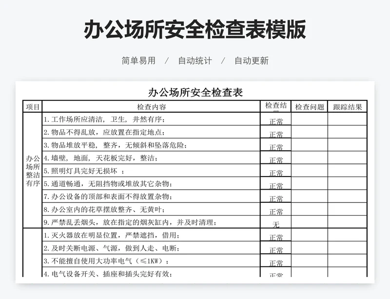 办公场所安全检查表模版