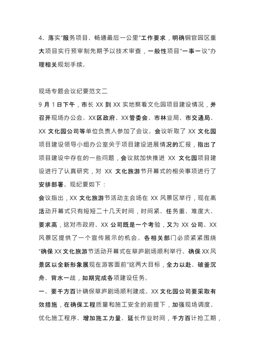 现场专题会议纪要