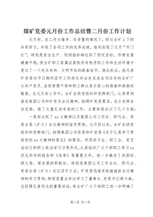 煤矿党委元月份工作总结暨二月份工作计划 (7).docx