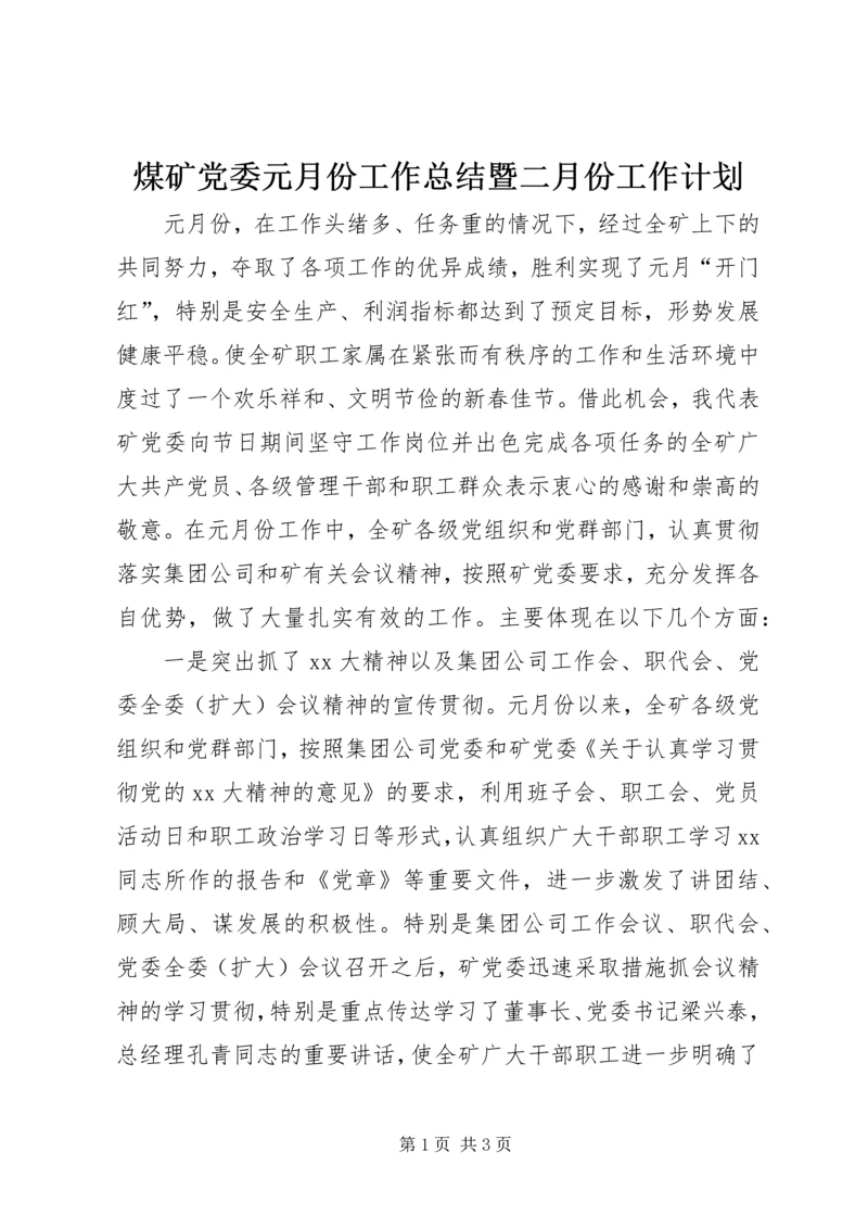 煤矿党委元月份工作总结暨二月份工作计划 (7).docx