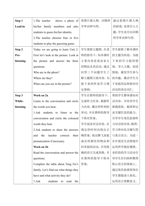 Unit 2 We’re Family Section A(2a～2e) 教学设计-2024-202