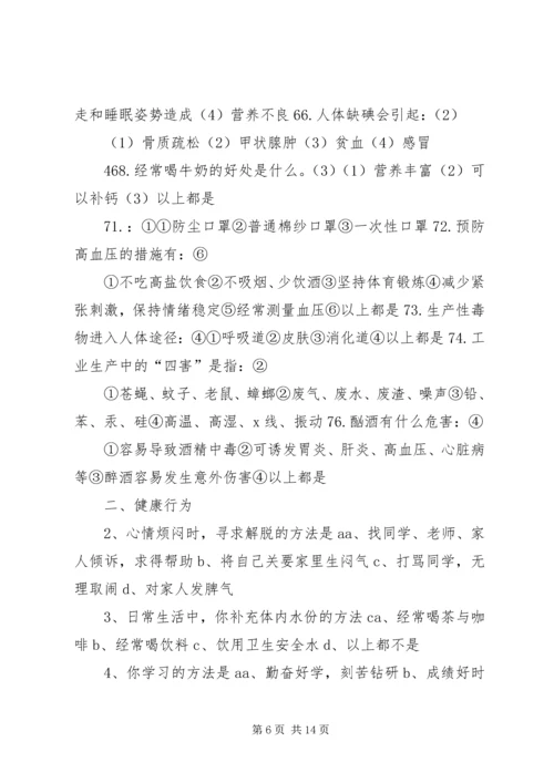 健康知识和行为考核问卷.docx