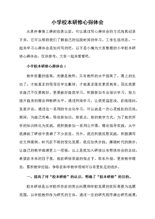小学校本研修心得体会