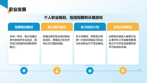 蓝色简约风学生会干事述职报告PPT模板