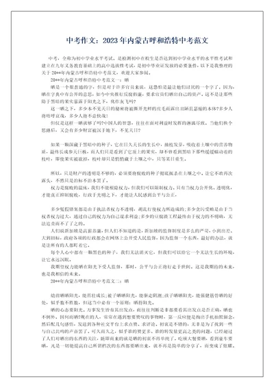 中考作文：2023年内蒙古呼和浩特中考范文
