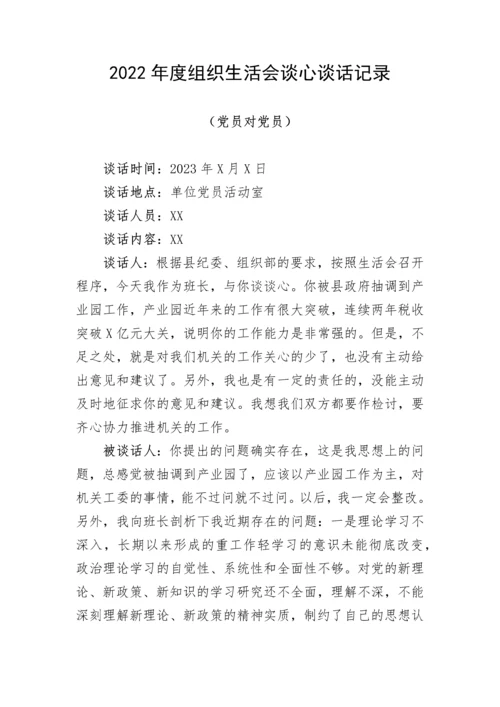 【组织生活会】2022年度组织生活会谈心谈话记录（4篇）.docx