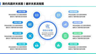 蓝色简约风8项圆环关系图PPT