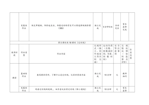 人教版体育八年级上册：第二章 田径 作业设计（表格式）