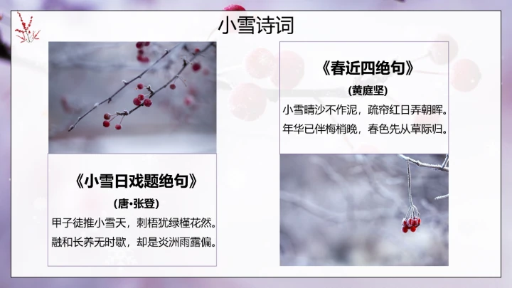 唯美简约小雪节气雪景二十四节气介绍PPT模板