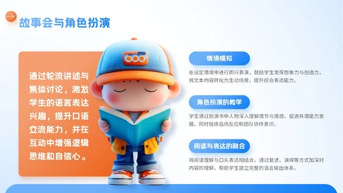 蓝橙色3D风暑期阅读兴趣班PPT模板