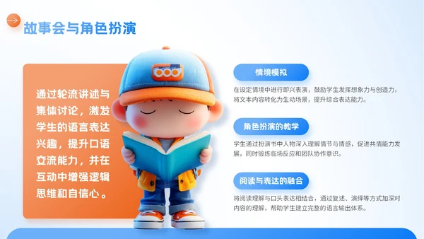蓝橙色3D风暑期阅读兴趣班PPT模板