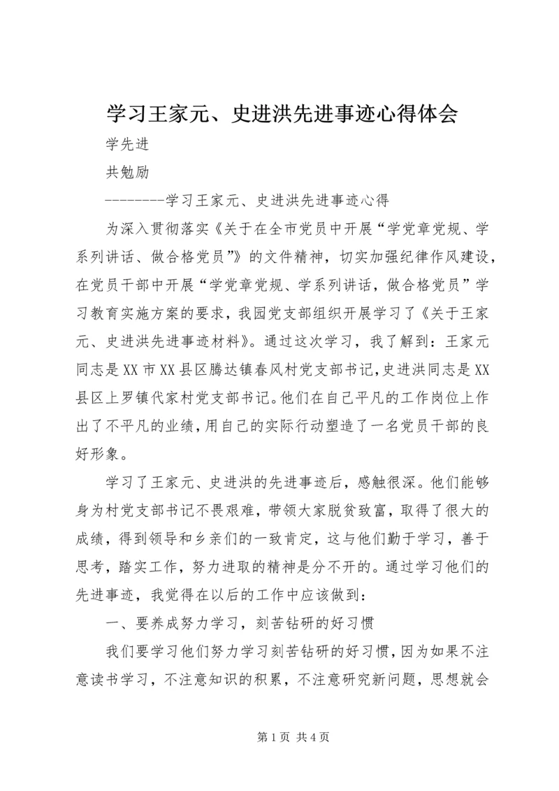 学习王家元、史进洪先进事迹心得体会.docx