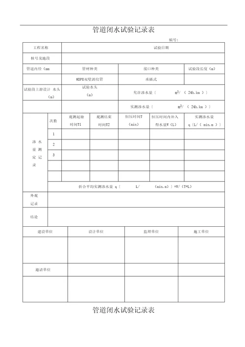 闭水试验记录表格模板