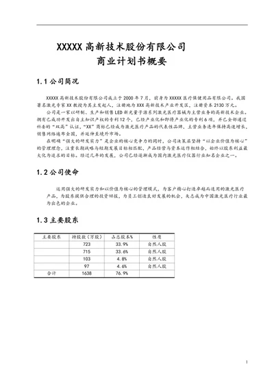 XX医疗保健用品公司激光医疗项目商业计划书