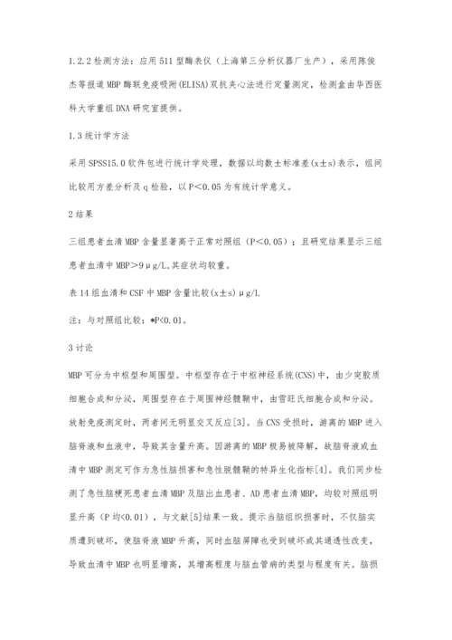 急性脑血管病和老年性痴呆症患者血清MBP变化分析.docx