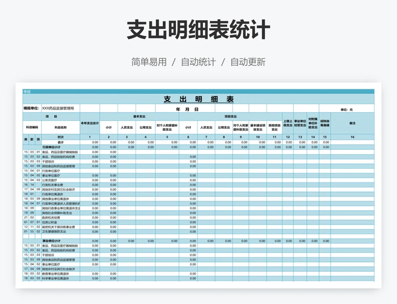 支出明细表统计