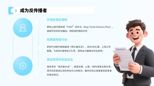 蓝色卡通风反对职场PUA宣传PPT