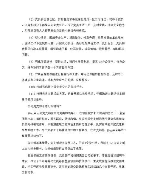 公司党支部总结汇报材料