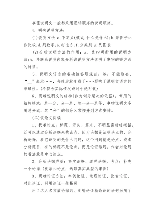 初中语文阅读理解答题技巧要点大全.docx