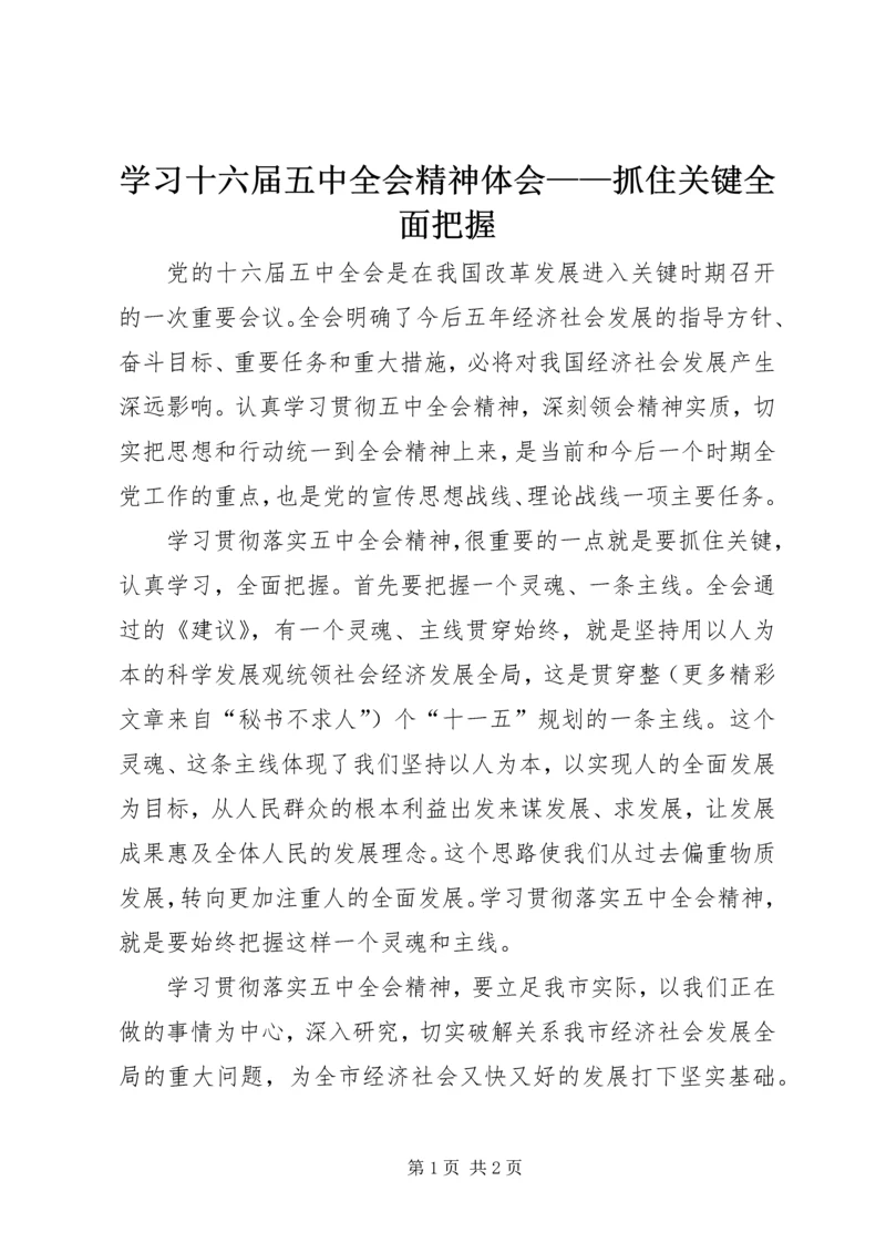 学习十六届五中全会精神体会——抓住关键全面把握 (3).docx