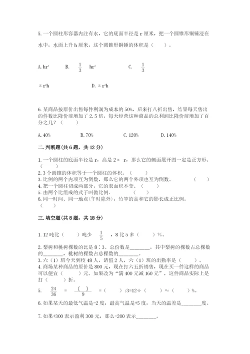 沧州市肃宁县六年级下册数学期末测试卷新版.docx