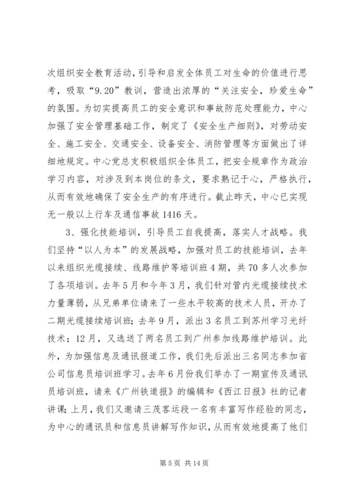 在通信中心第一次代表大会上的总支工作报告.docx