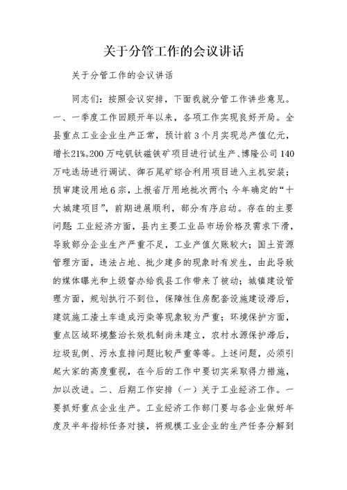 关于分管工作的会议讲话