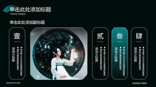 墨绿色中国风汉服主题通用PPT演示模板