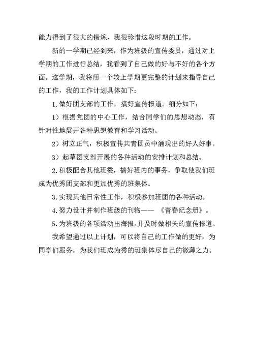 20XX年宣传委员工作总结与计划