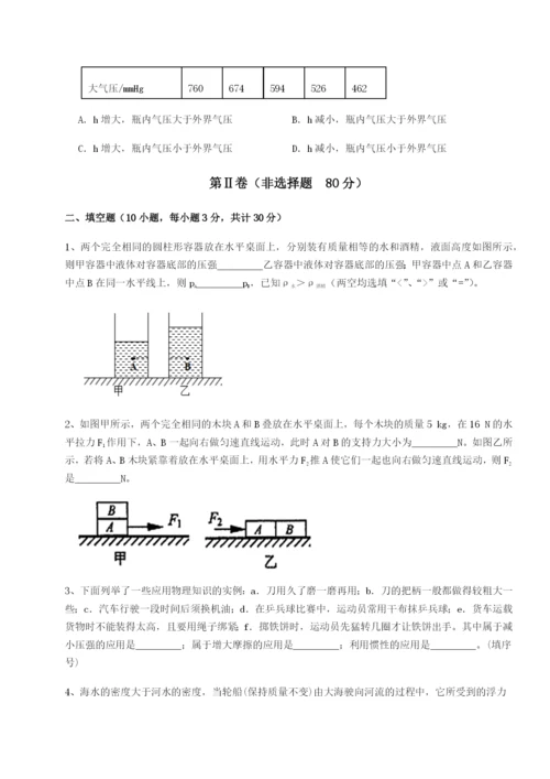 强化训练江苏南通市田家炳中学物理八年级下册期末考试专题测评试题（含答案解析）.docx
