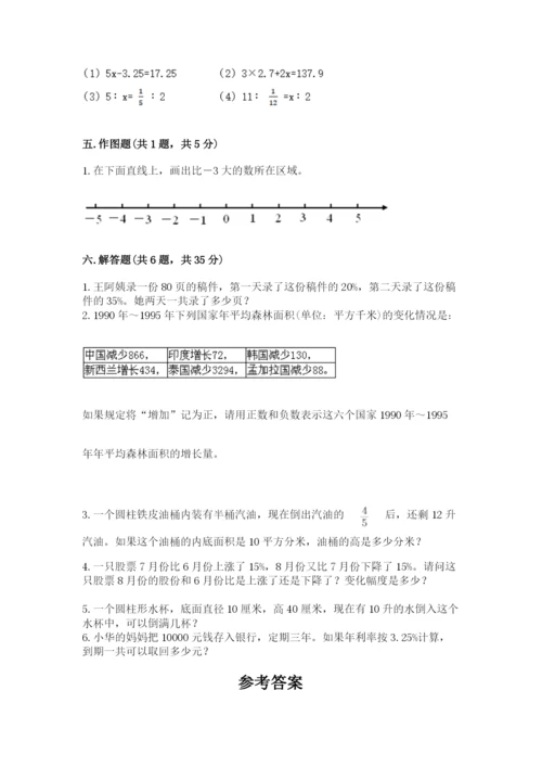 小学六年级下册数学期末卷精品带答案.docx