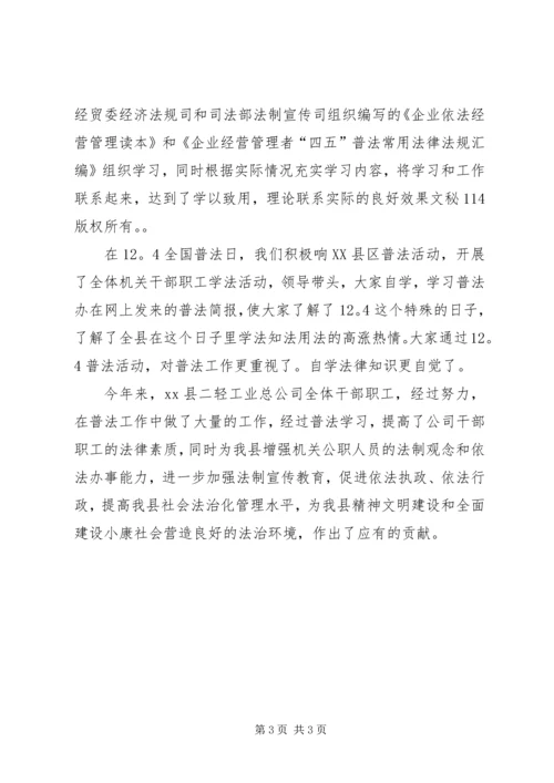 二轻工业总公司年度普法学习工作总结_1.docx