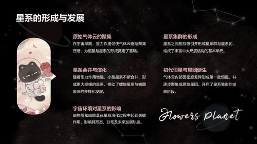 宇航黑白猫黑色卡通风宇宙知识科普
