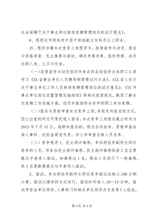 食品药品检验所副所长职位竞争上岗实施方案.docx