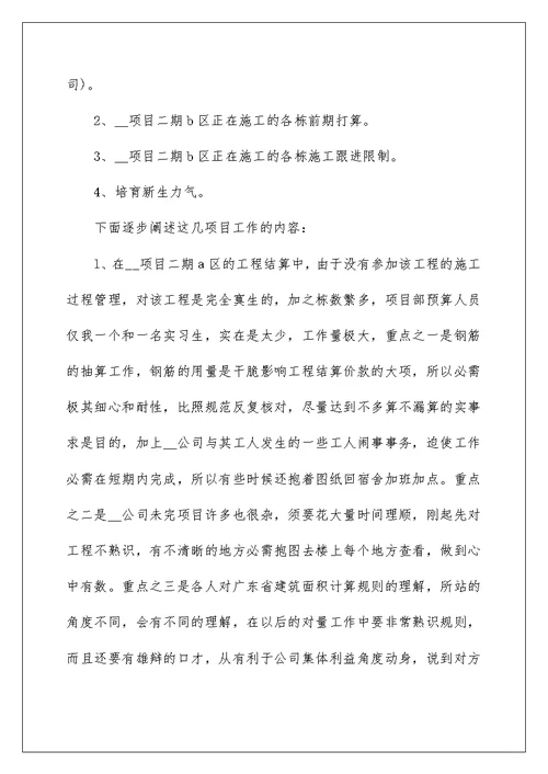 最新工程预算员工作总结范文