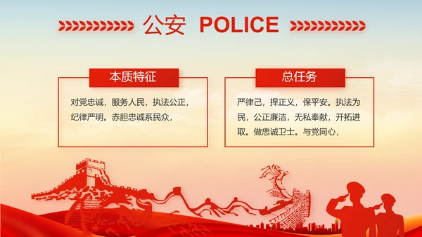 红色公安退休民警PPT动态模板