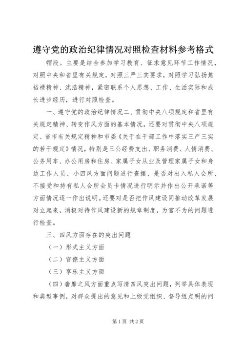 遵守党的政治纪律情况对照检查材料参考格式.docx